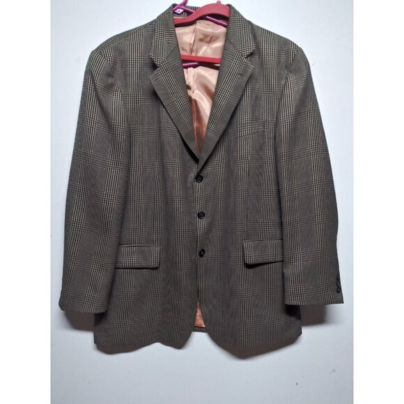 J. RIGGINGS Blazer Jacket Mens 44R Brown tan Wool-blend Houndstooth Sports Coat - Picture 16 of 16
